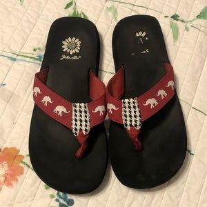 yellow box houndstooth flip flops